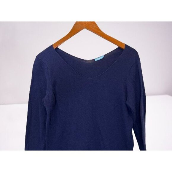 J.McLaughlin Blue Cotton Top Deep V-neck 3/4 Sleeves Size Med - Picture 2 of 5